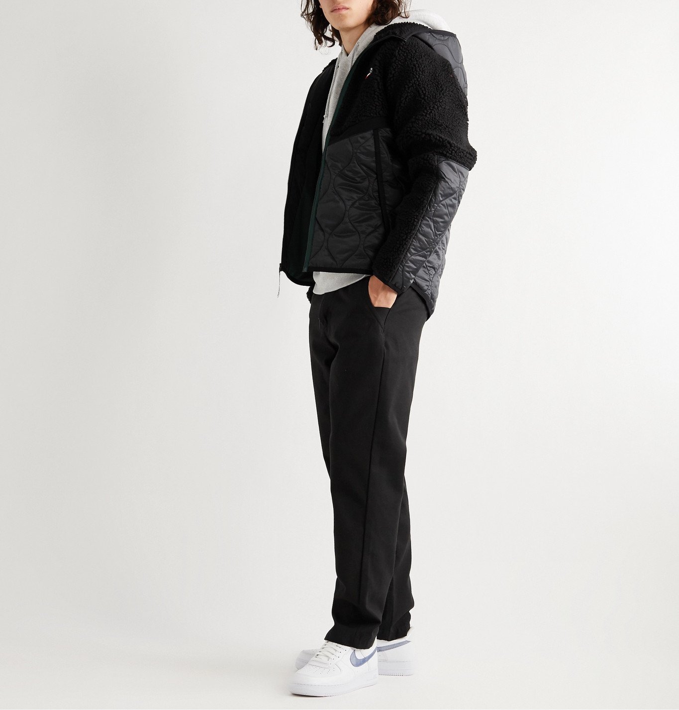 nike nsw panelled fleece and quilted shell hooded jacket