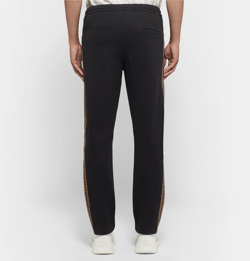 Fendi - Slim-Fit Webbing-Trimmed Cotton-Blend Sweatpants - Men - Black ...