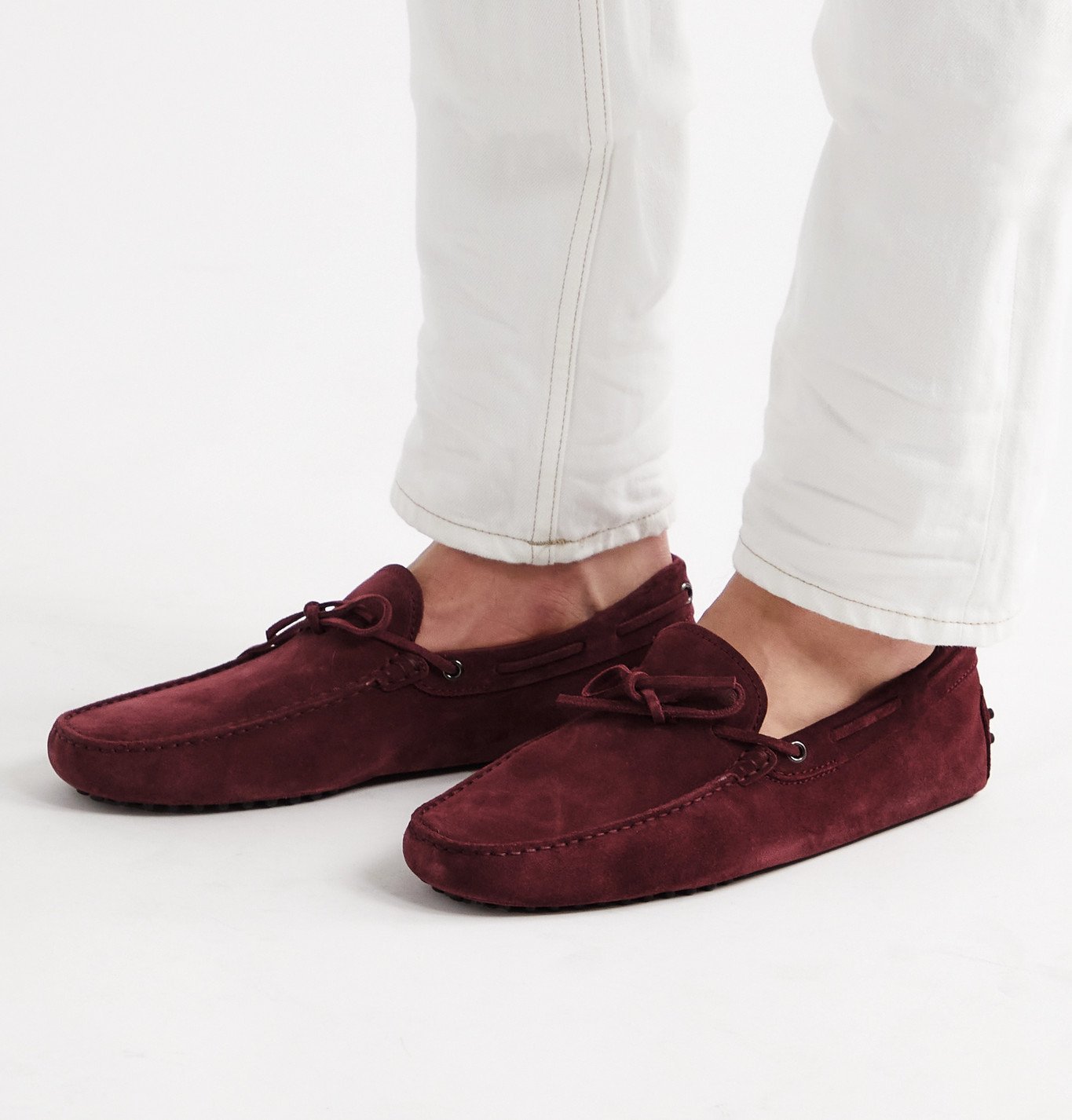 Gommino Suede Driving Shoes - Burgundy 