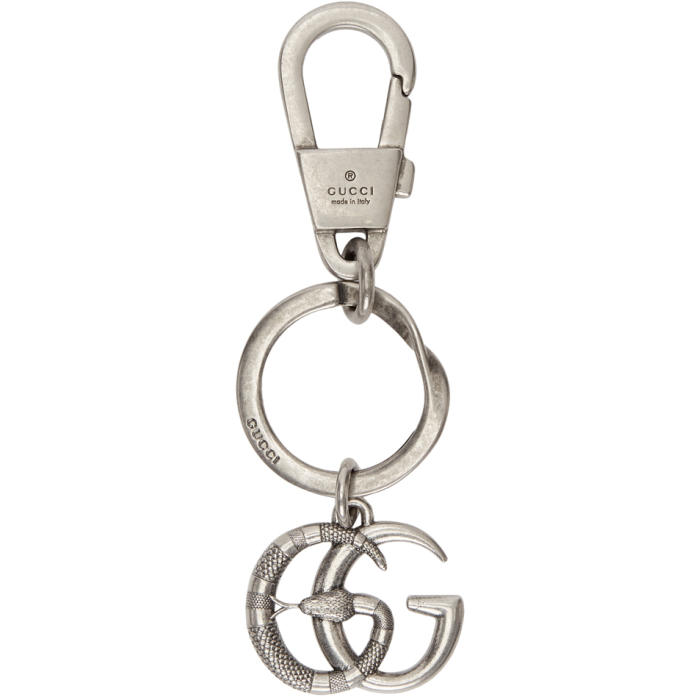 Gucci Silver GG Marmont Snake Keychain 