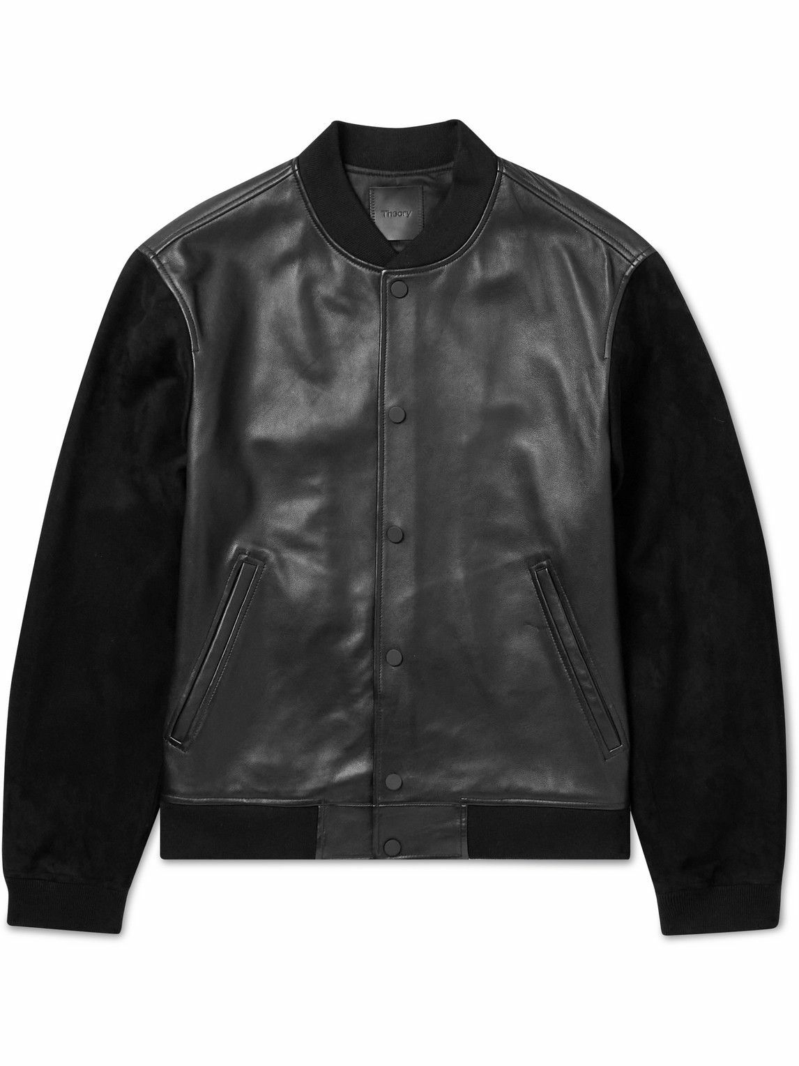 Theory - Varsity Suede-Trimmed Leather Bomber Jacket - Black Theory