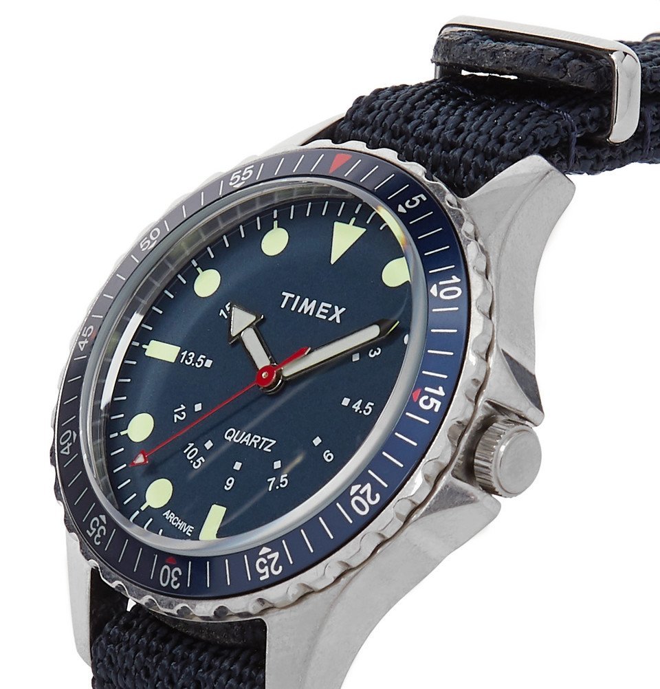 Timex - Navi Depth Stainless Steel and Nylon-Webbing Watch - Blue Timex