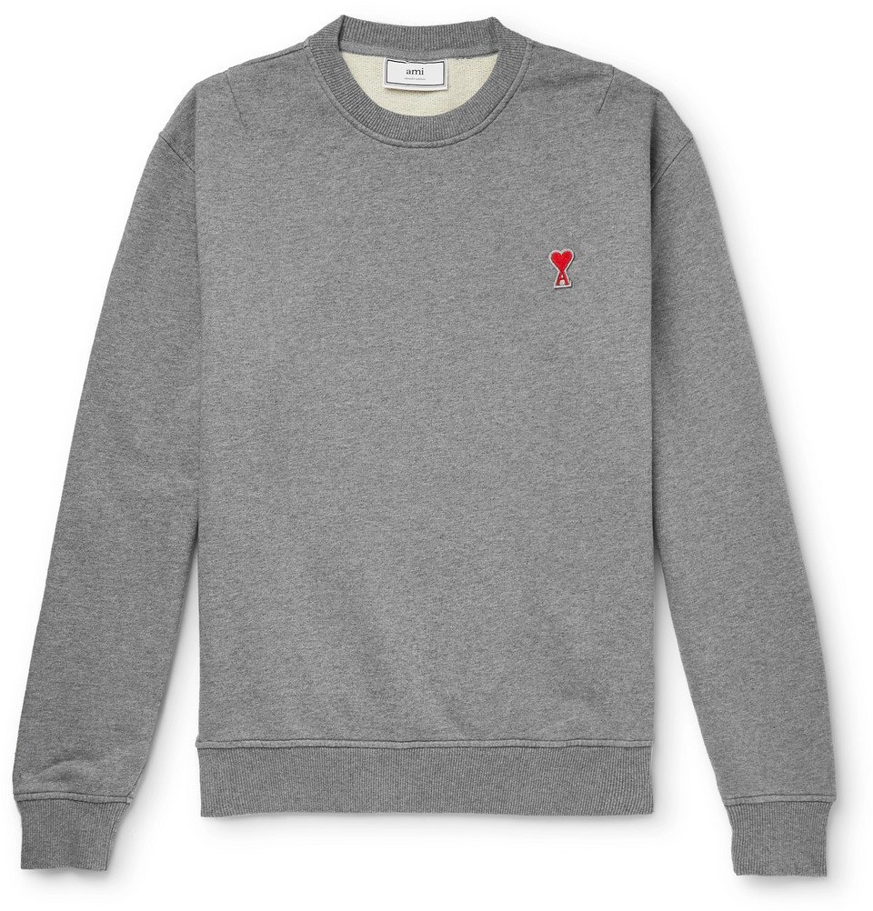AMI - Logo-Appliquéd Loopback Cotton-Jersey Sweatshirt - Gray AMI