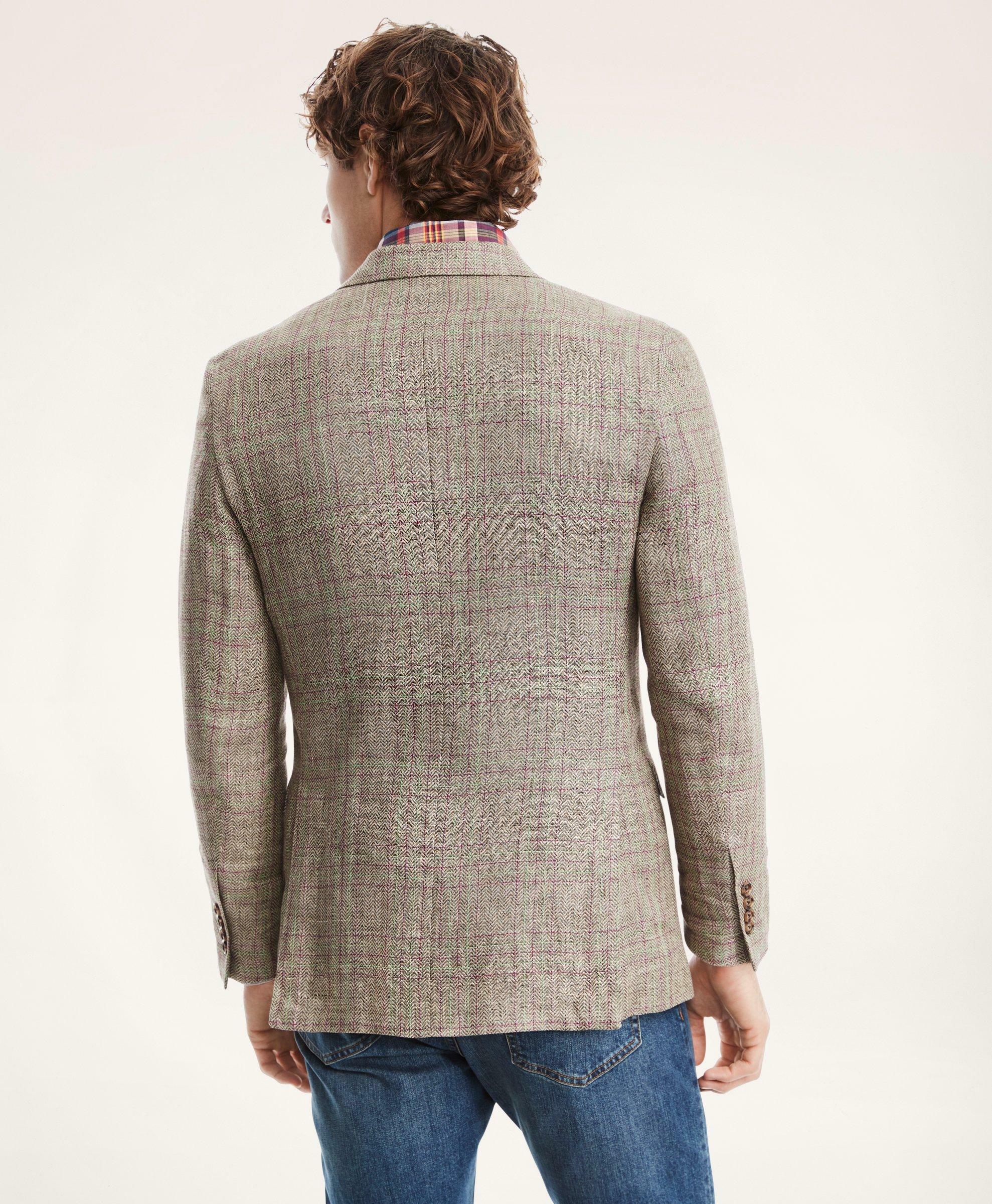 Brooks Brothers Men's Regent Regular-Fit Linen Windowpane Sport Coat | Tan/Pink