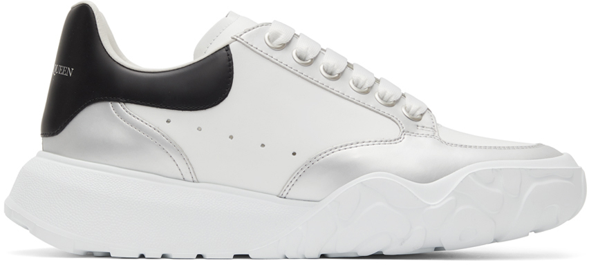 Alexander McQueen White & Silver Court Trainer Sneakers Alexander McQueen