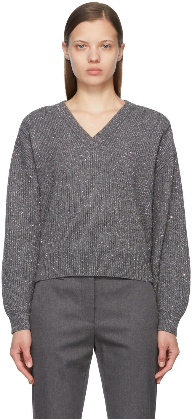 Brunello Cucinelli Grey Cashmere Sweater Brunello Cucinelli