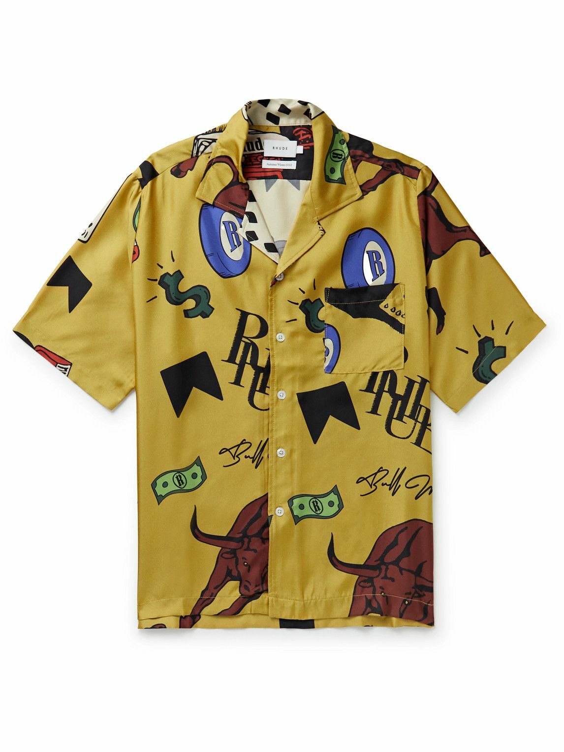Rhude - Camp-Collar Printed Silk-Twill Shirt - Yellow Rhude