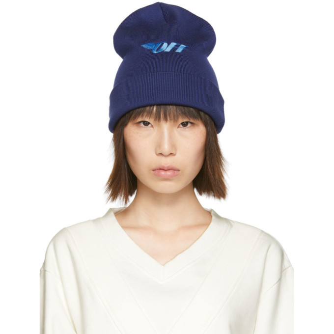 blue off white beanie