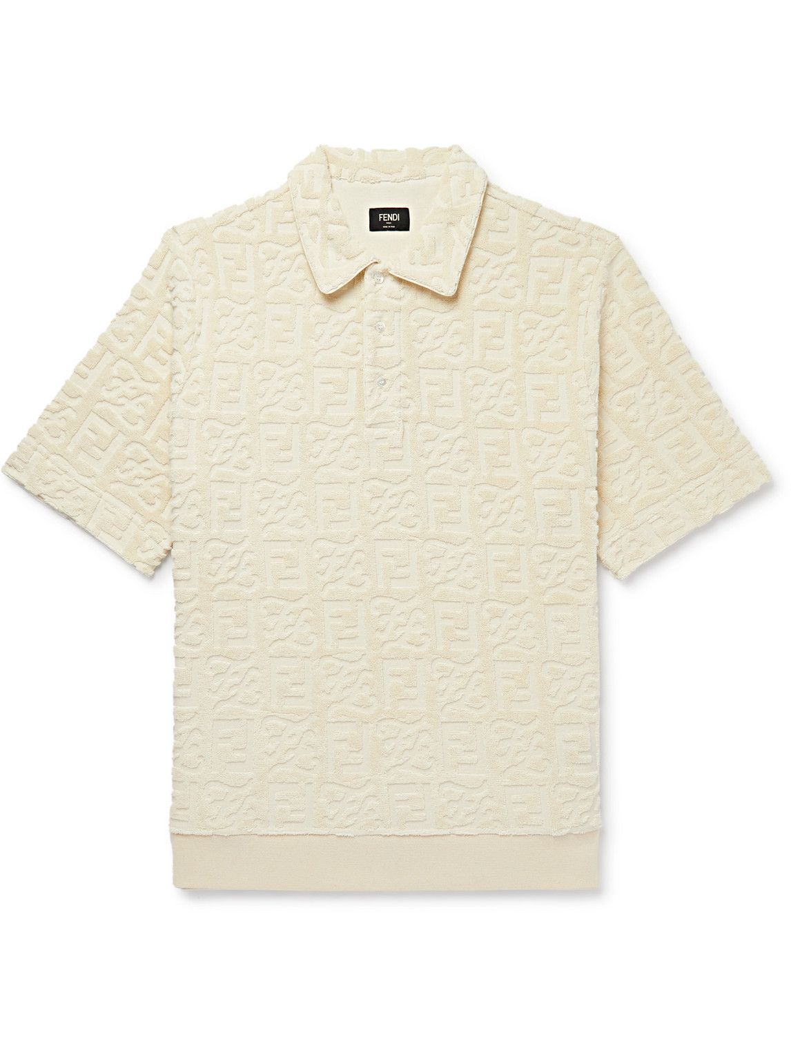 Photo: Fendi - Logo-Jacquard Cotton-Terry Polo Shirt - Neutrals