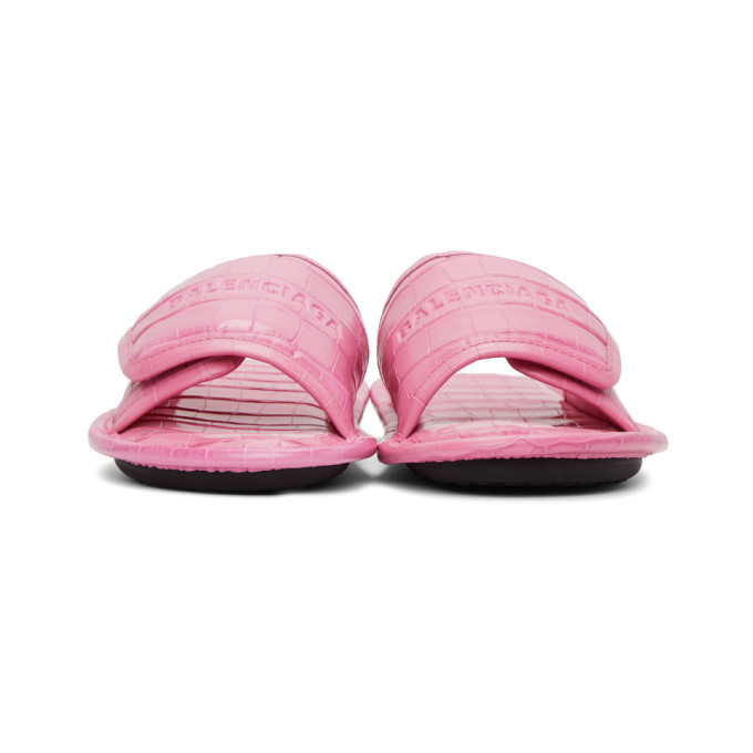 balenciaga pink croc slides