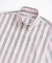 Brooks Brothers Men's Stretch Madison Relaxed-Fit Sport Shirt, Non-Iron Short-Sleeve Stripe Oxford | Pink/Navy