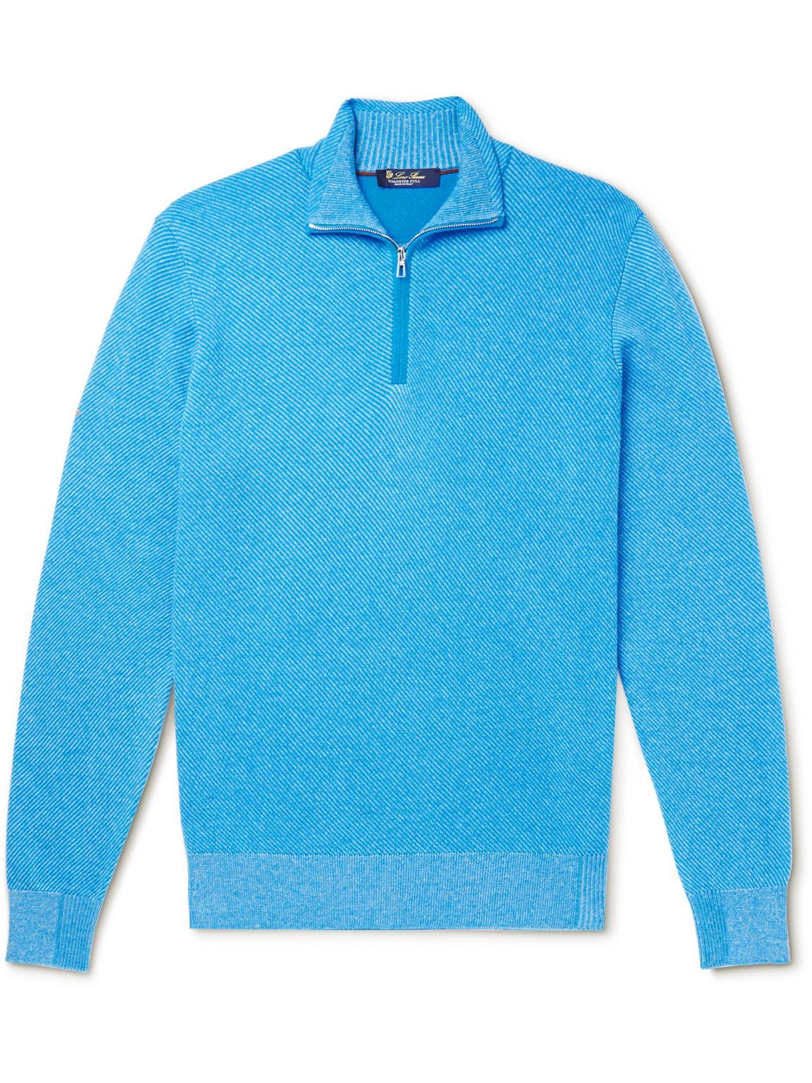 Loro Piana Striped Cashmere HalfZip Sweater Blue Loro Piana