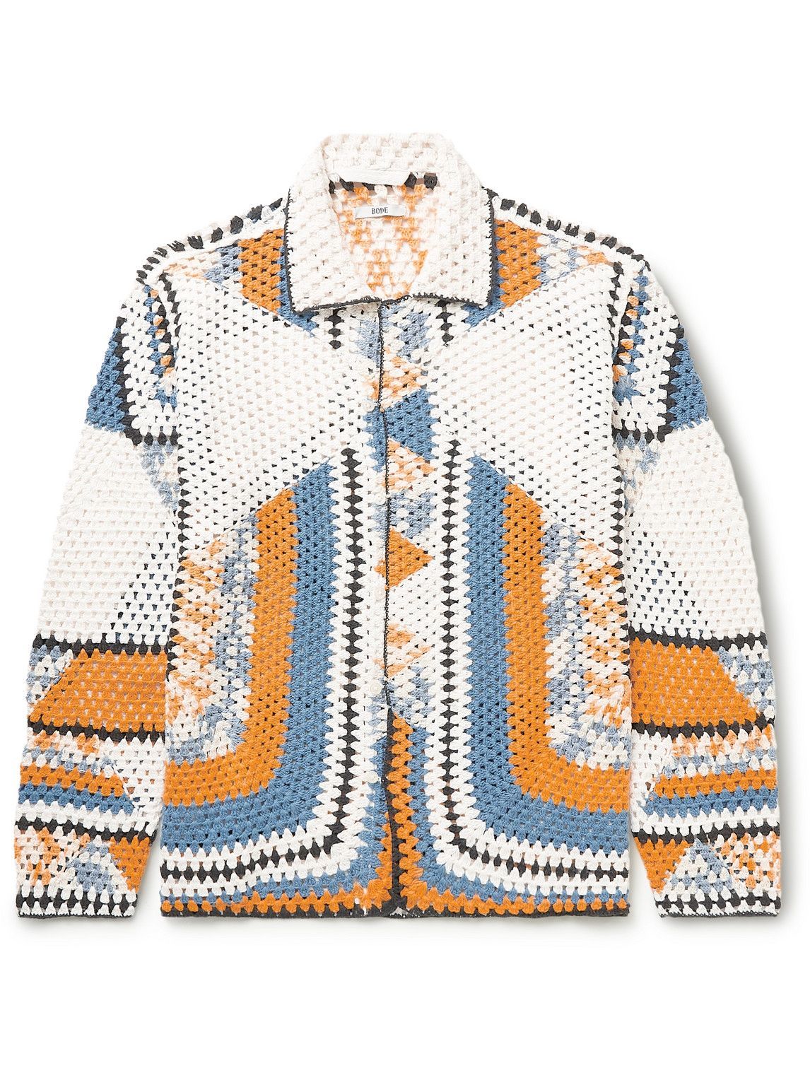 Photo: BODE - Gloucester Convertible-Collar Crocheted Cotton Overshirt - Multi
