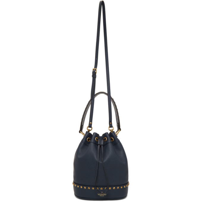 valentino navy studded bucket bag