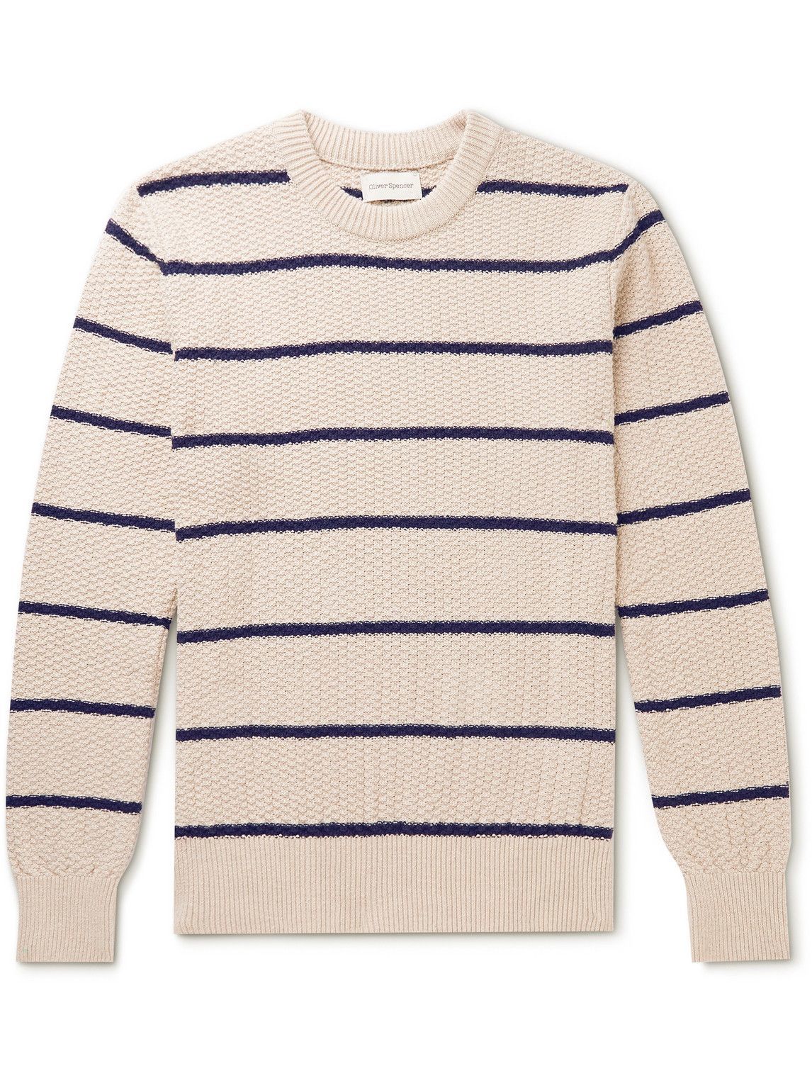 Photo: Oliver Spencer - Blenheim Striped Waffle-Knit Organic Cotton Sweater - Neutrals