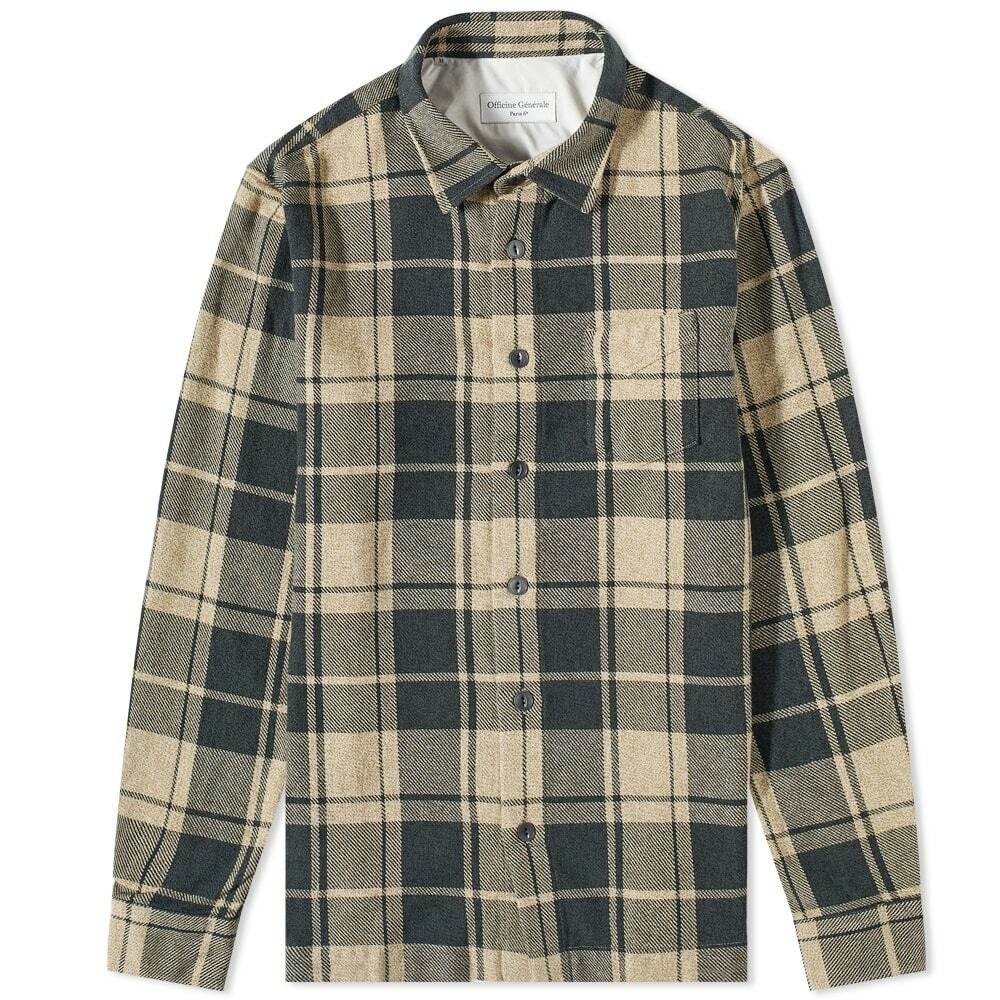 Officine Generale Men's Sol Japanese Check Overshirt in Olive/Stone ...