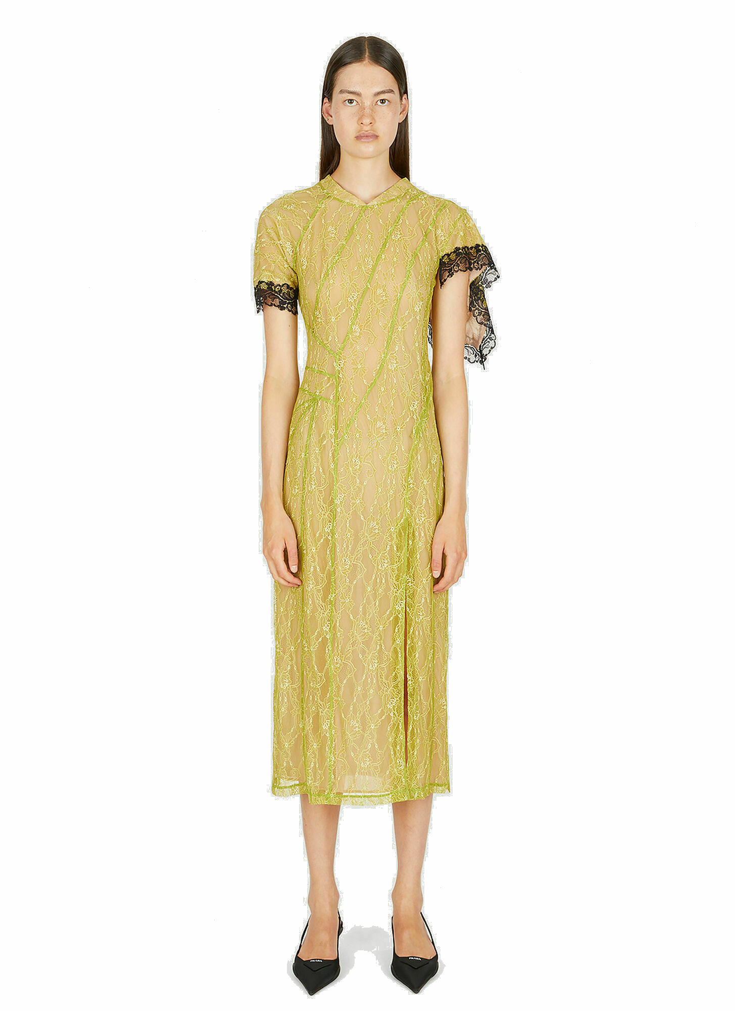 Photo: Lace Mid Length Dress in Lime Green