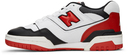 New Balance White & Red BB550 Sneakers