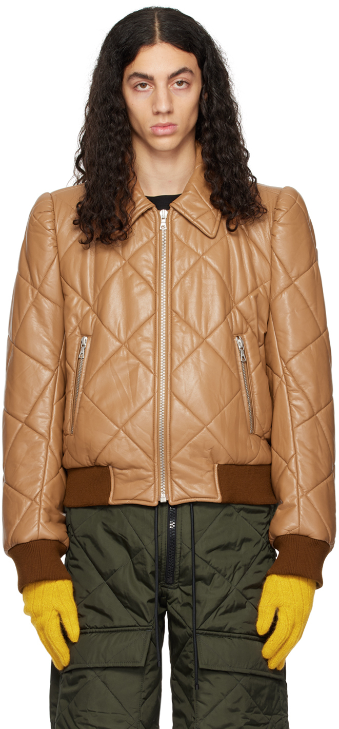 Photo: Dries Van Noten Tan Quilted Faux-Leather Bomber Jacket