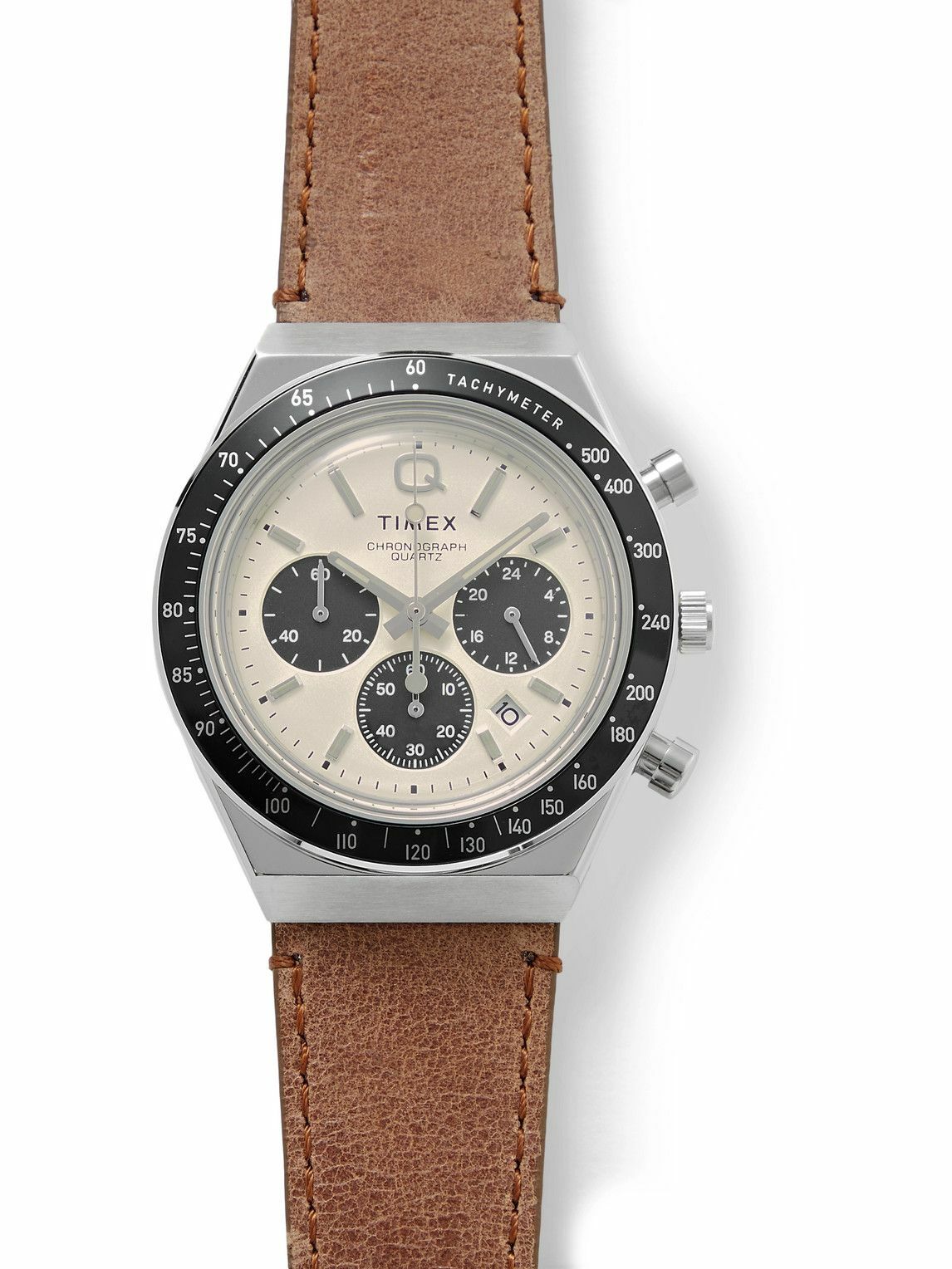 Timex - Q Diver Chronograph 40mm Stainless Steel and Leather Watch Timex