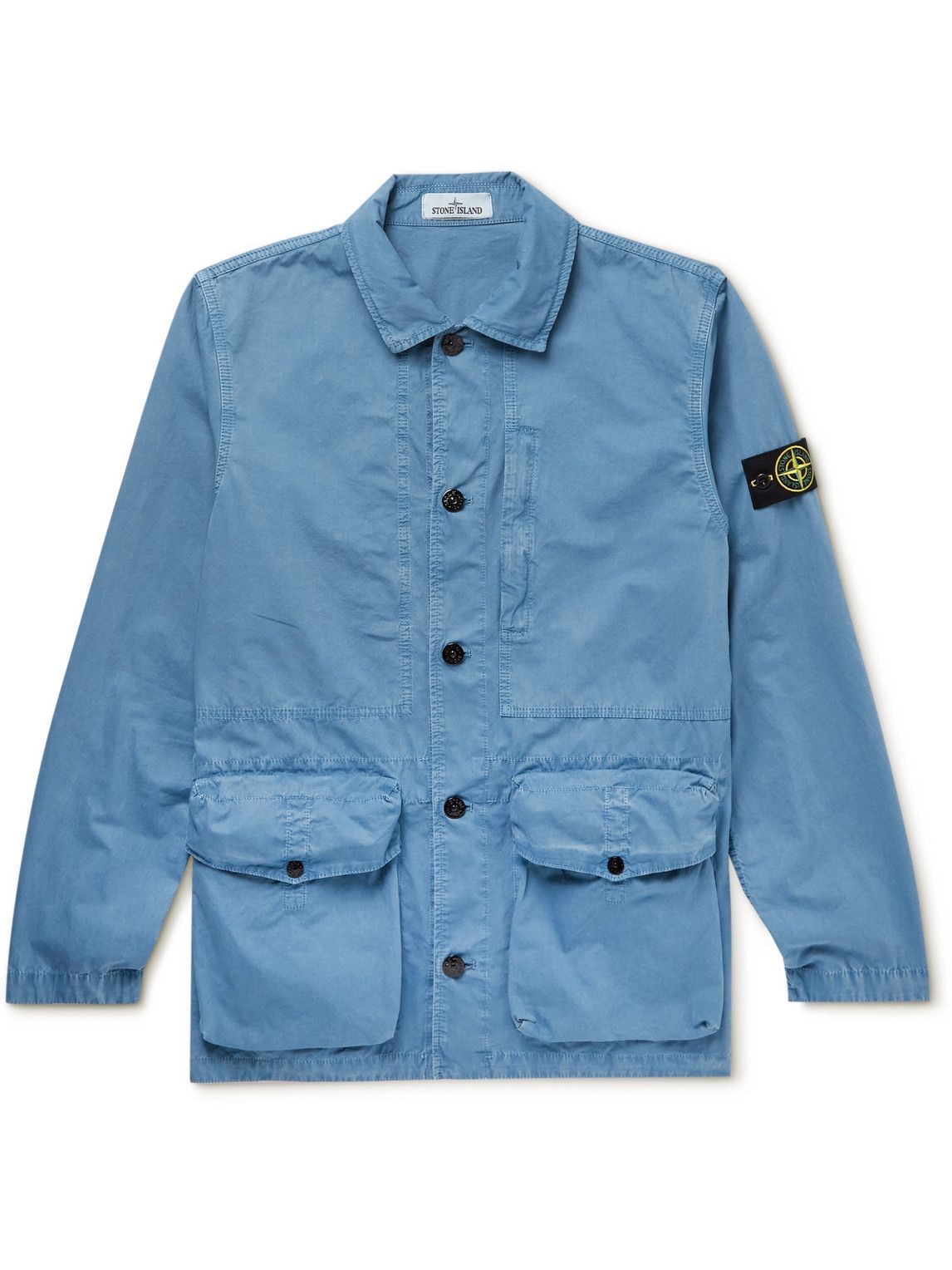 Photo: Stone Island - Logo-Appliquéd Brushed Cotton-Canvas Jacket - Blue