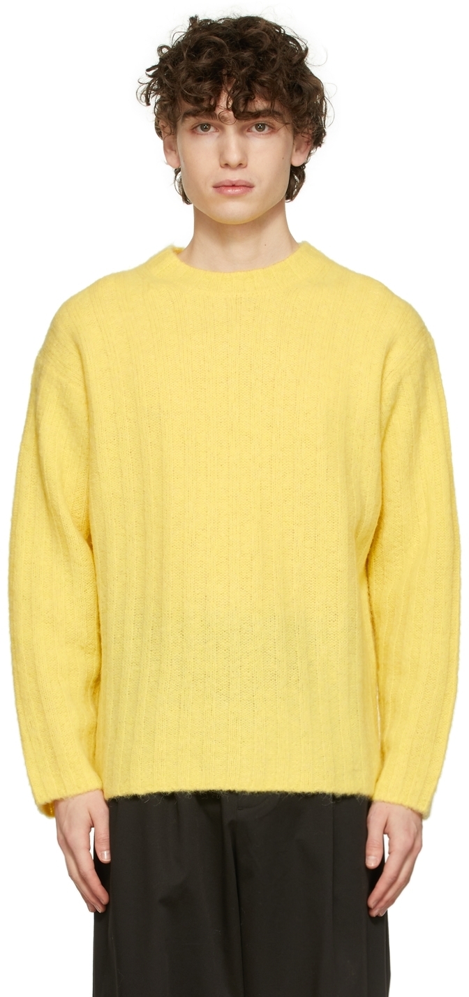 AURALEE Yellow Wide Rib Knit Crewneck Auralee