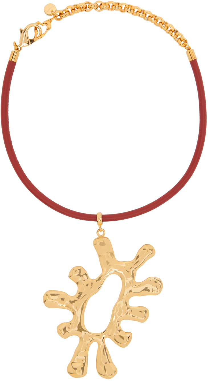 Jacquemus Red & Gold Leather 'Le Collier Sol' Necklace Jacquemus