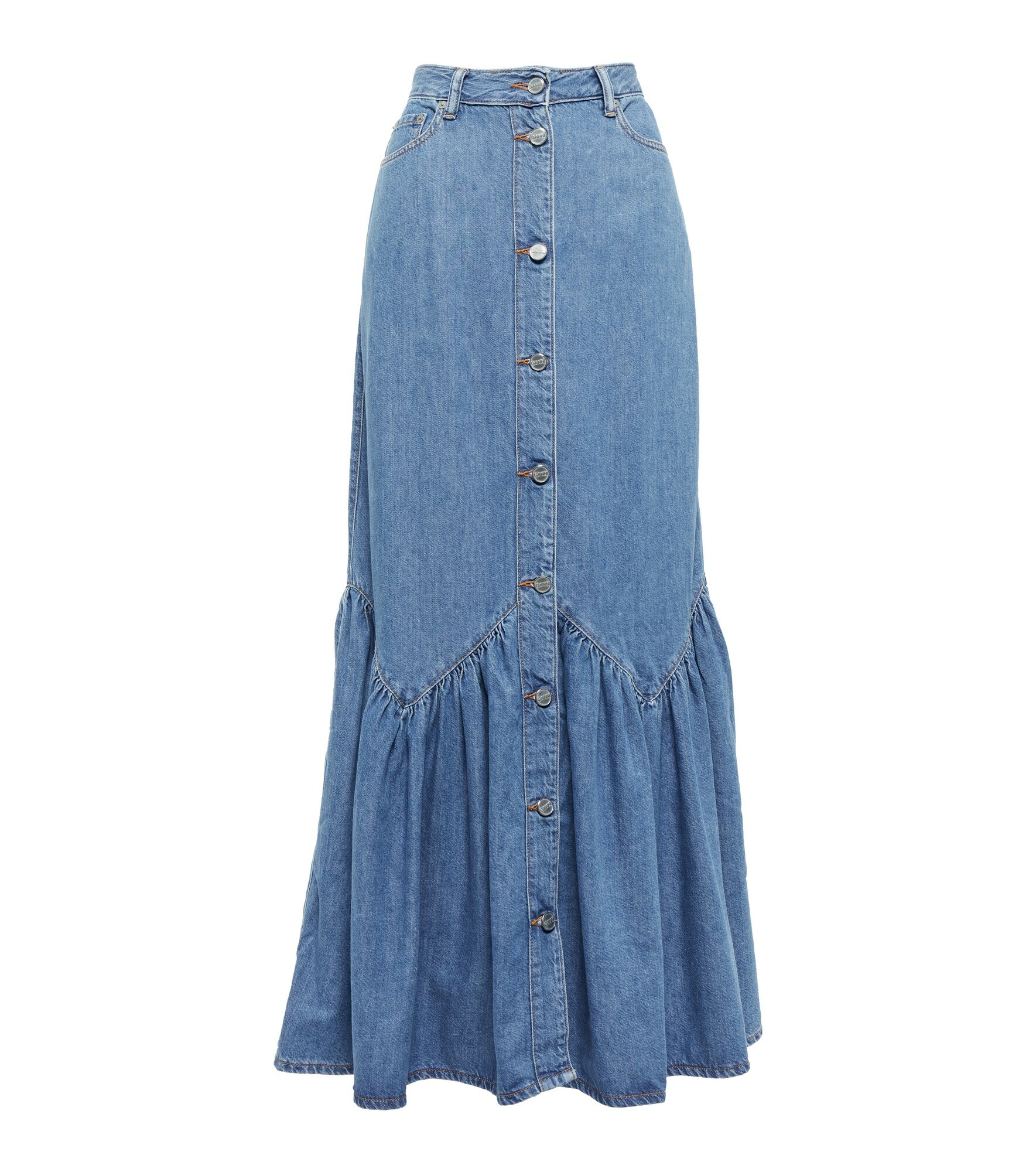 Ganni - High-rise denim maxi skirt GANNI