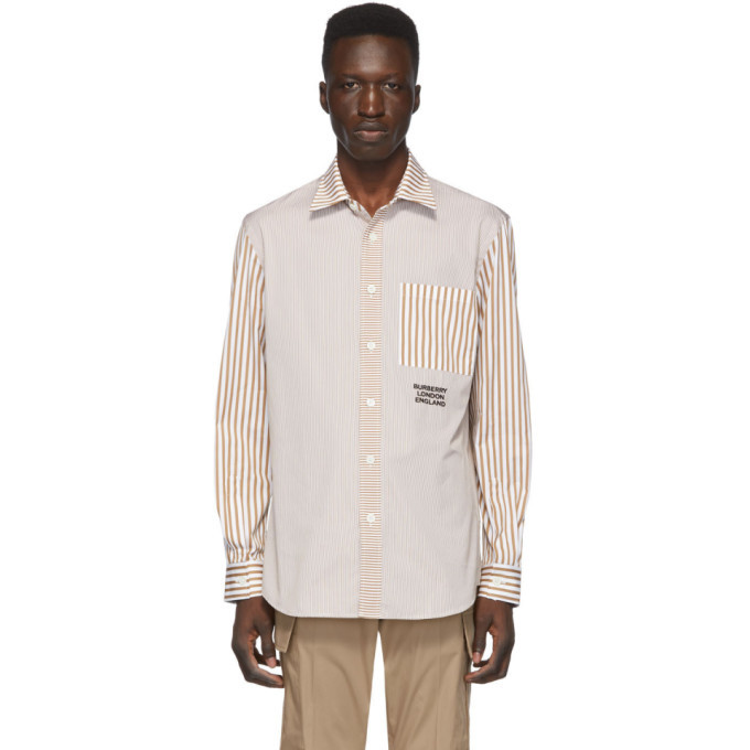 Burberry Tan and White Striped Shirt Burberry