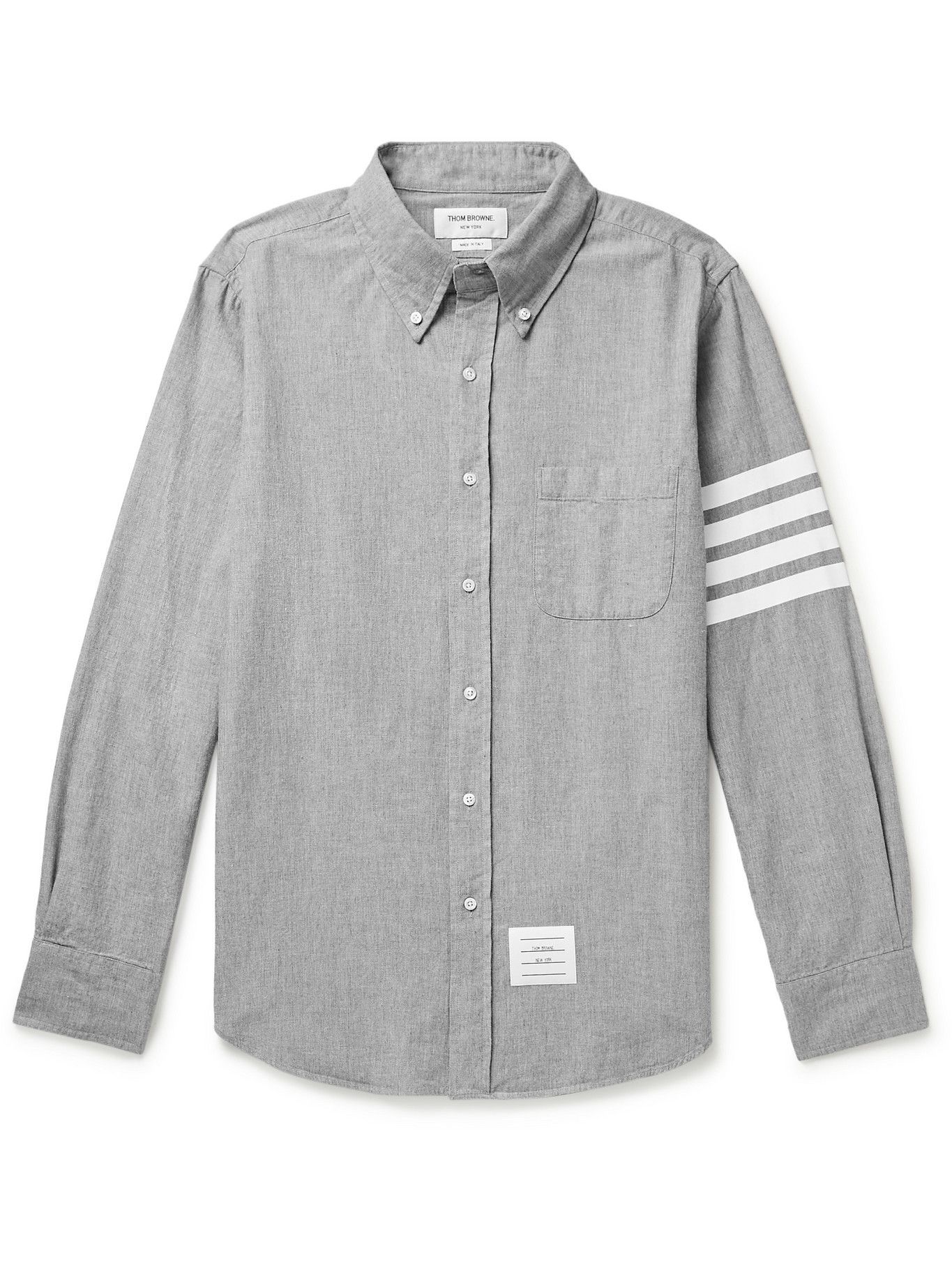 Thom Browne - Button-Down Collar Striped Cotton-Chambray Shirt - Gray ...