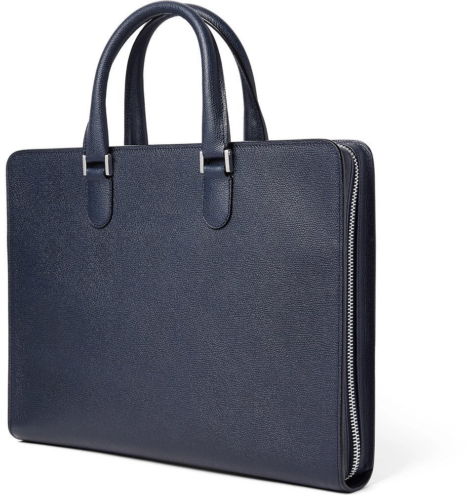 Valextra PebbleGrain Leather Briefcase Men Navy Valextra