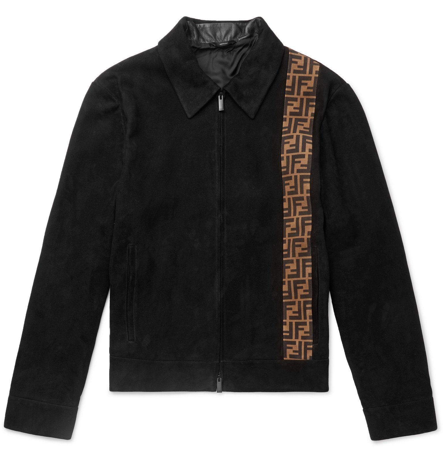 Fendi - Logo-Print Panelled Suede Blouson Jacket - Black Fendi