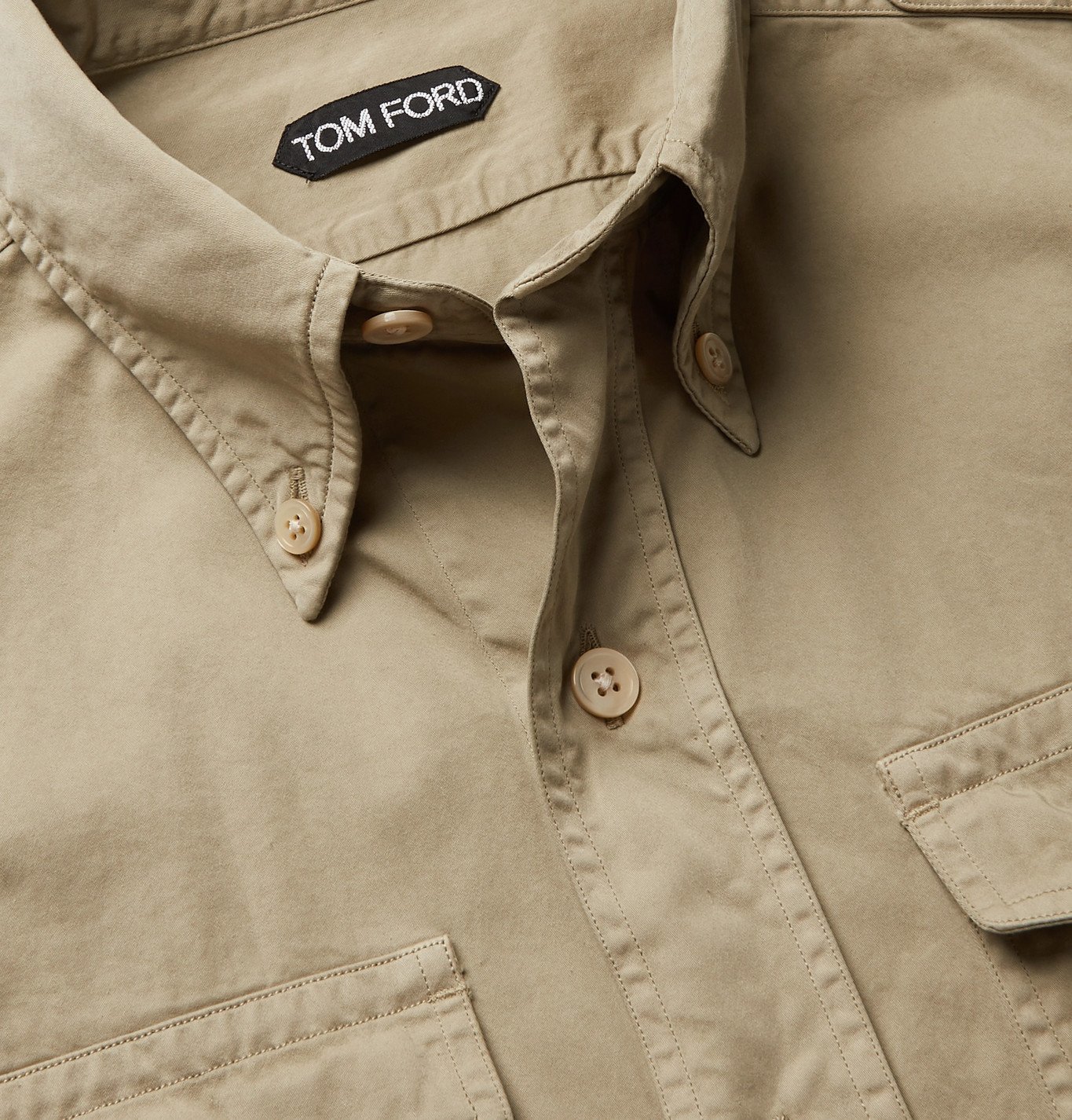 TOM FORD - Slim-Fit Button-Down Collar Cotton-Sateen Shirt - Neutrals TOM  FORD