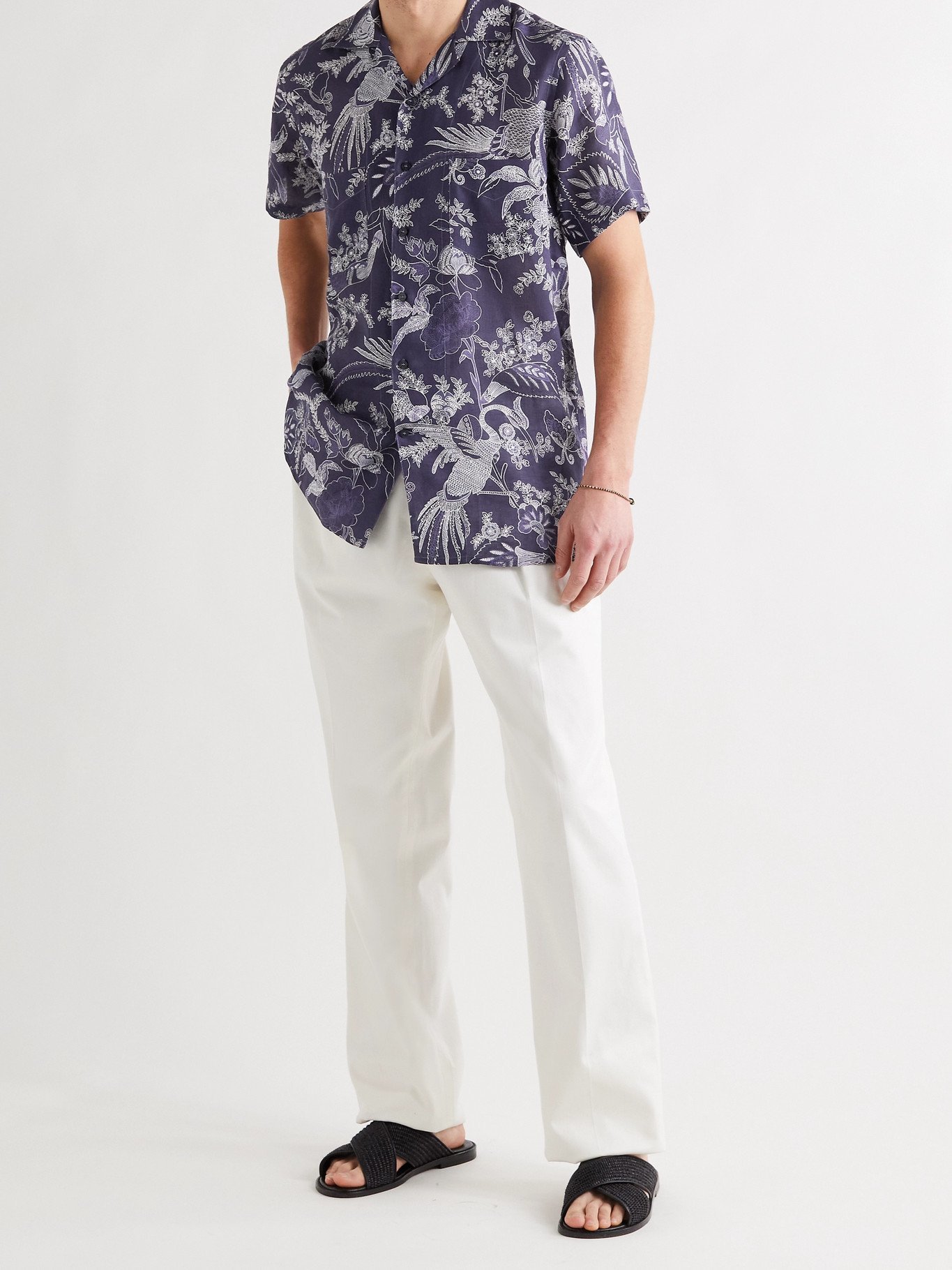 ETRO - Camp-Collar Floral-Print Linen Shirt - Blue Etro