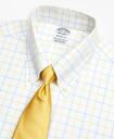 Brooks Brothers Men's Stretch Regent Regular-Fit Dress Shirt, Non-Iron Poplin Button-Down Collar Double-Grid Check | Yellow