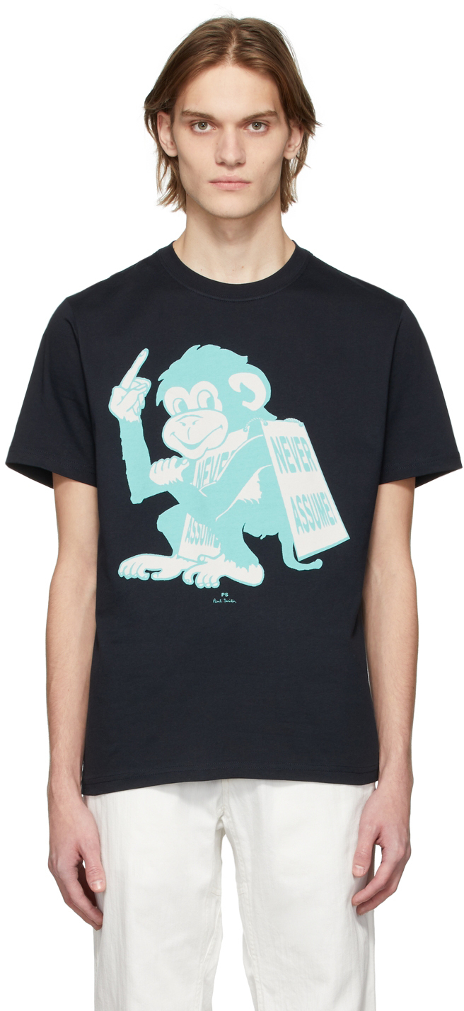 PS by Paul Smith Navy Never Assume Monkey T-Shirt PS by Paul Smith