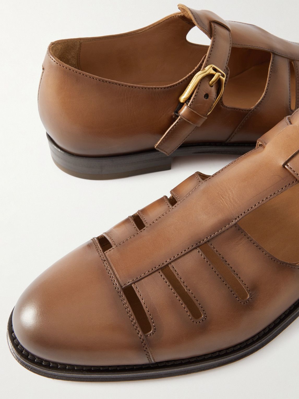 Fisherman Burnished-Leather Sandals 