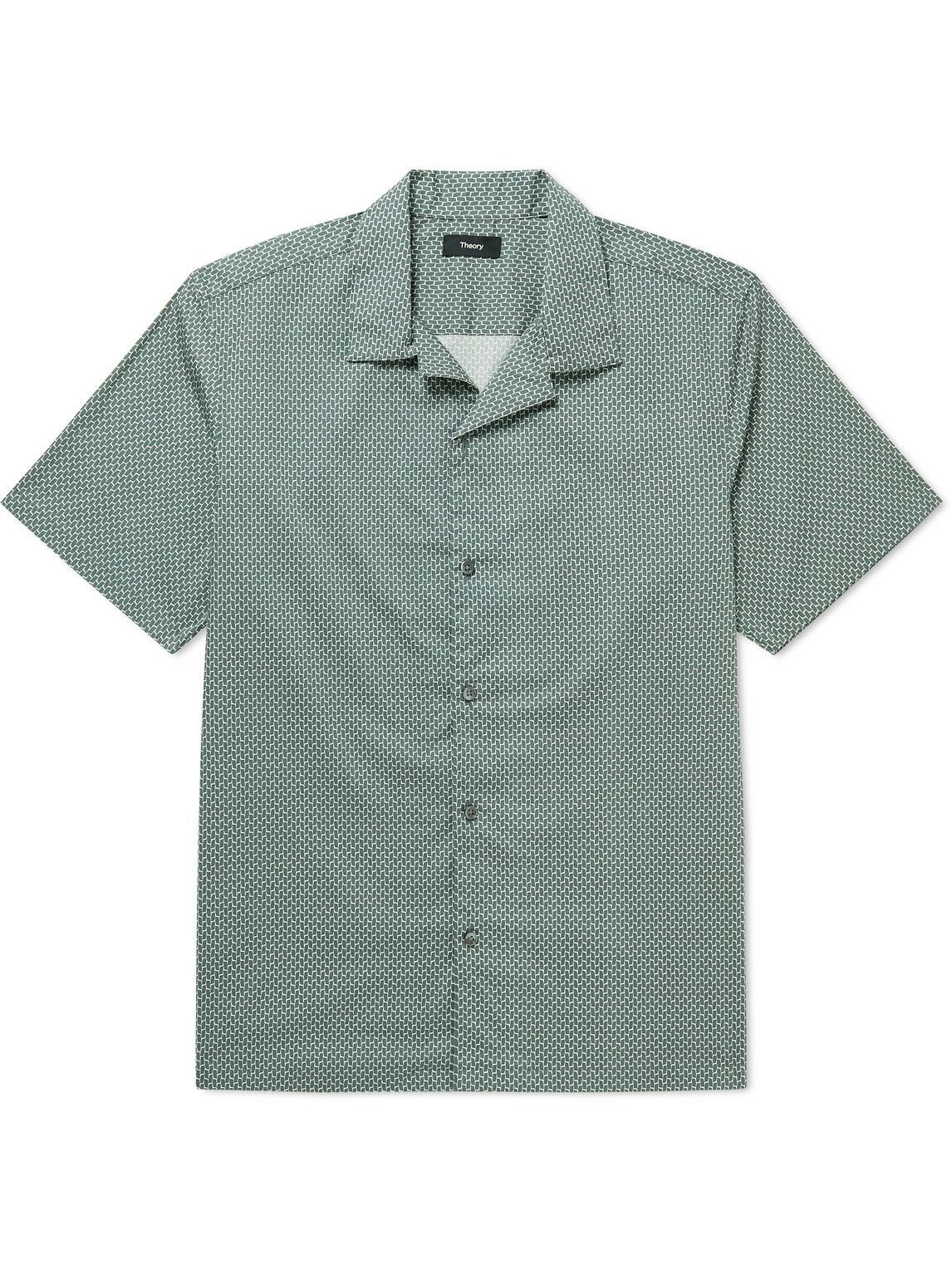 Theory - Irving Camp-Collar Printed Cotton-Blend Shirt - Green Theory