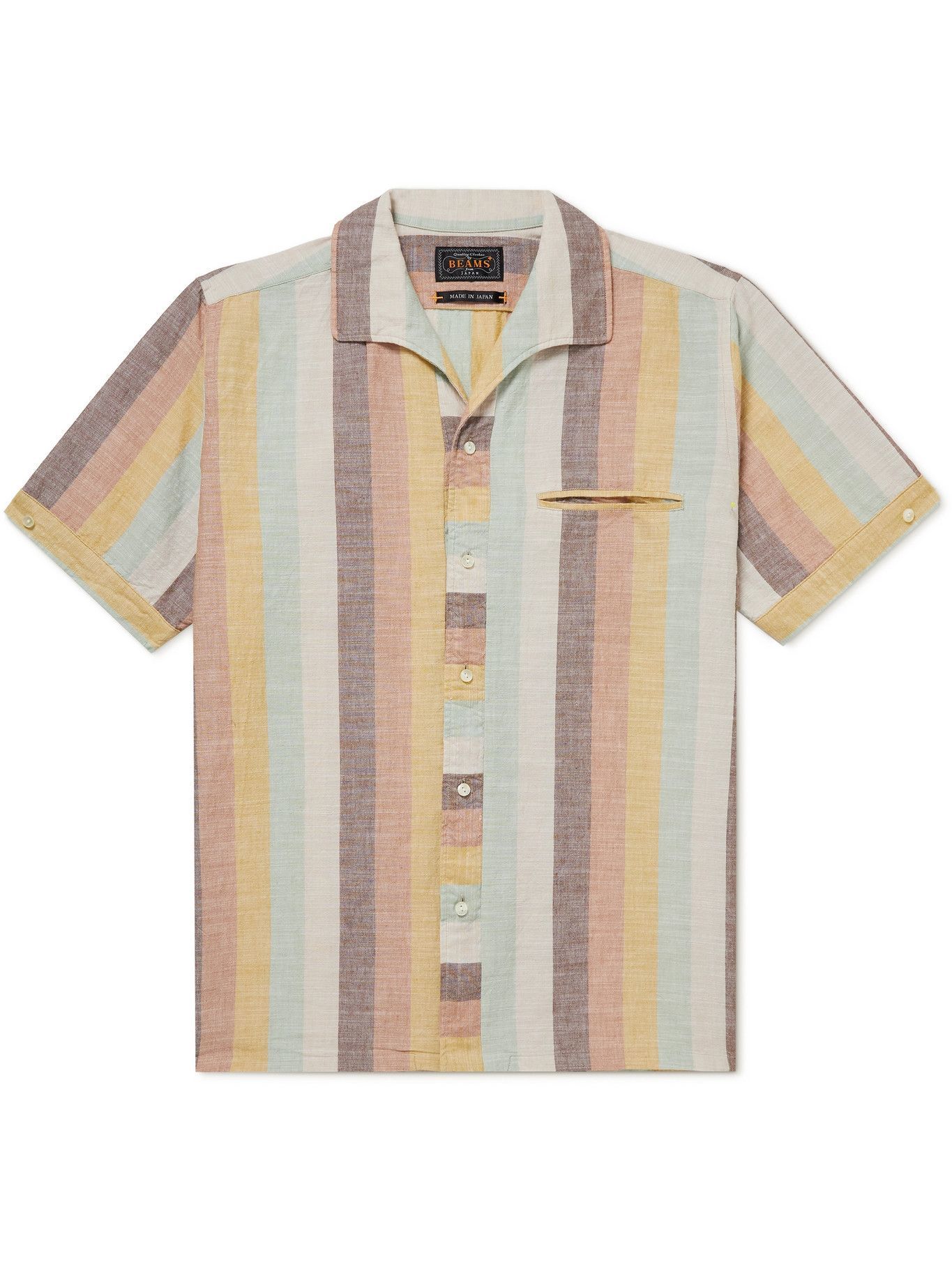 Beams Plus - Striped Camp-Collar Cotton-Voile Shirt - Brown Beams Plus