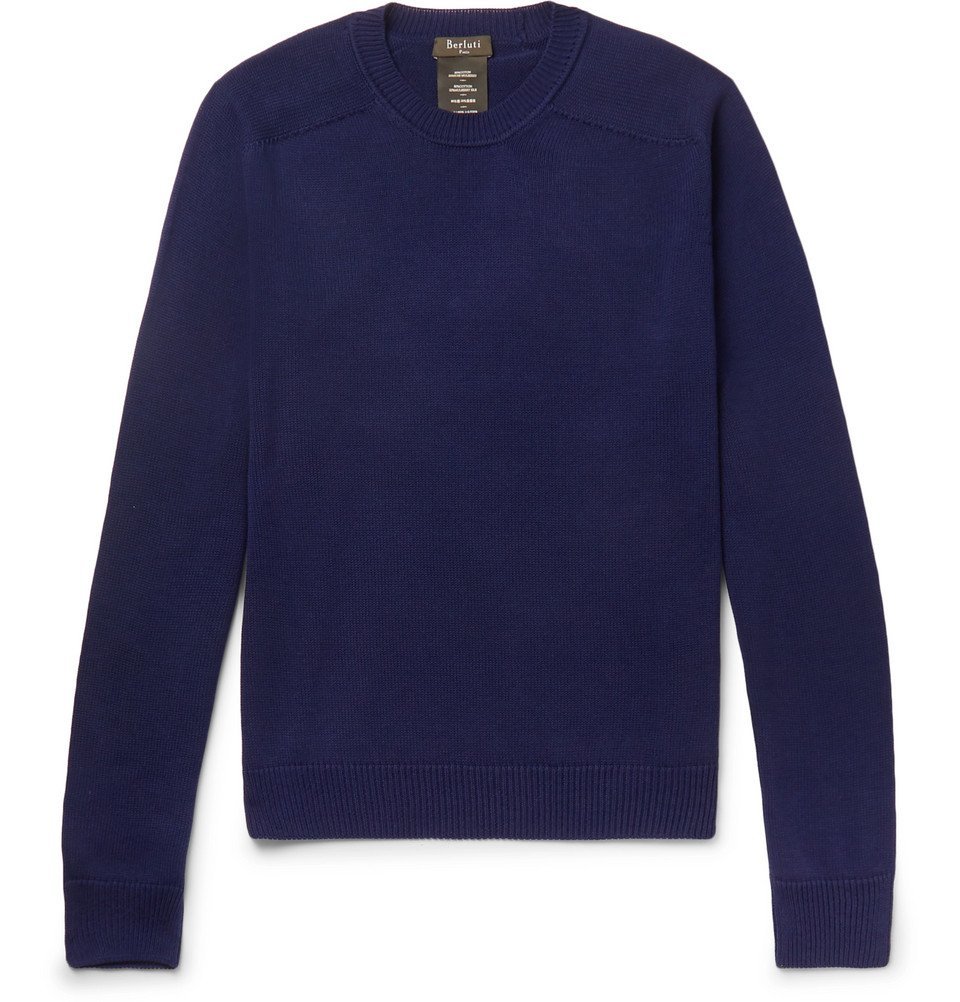 Berluti - Cotton and Mulberry Silk-Blend Sweater - Men - Navy Berluti