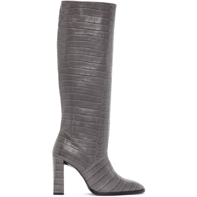 tall grey boots with heel