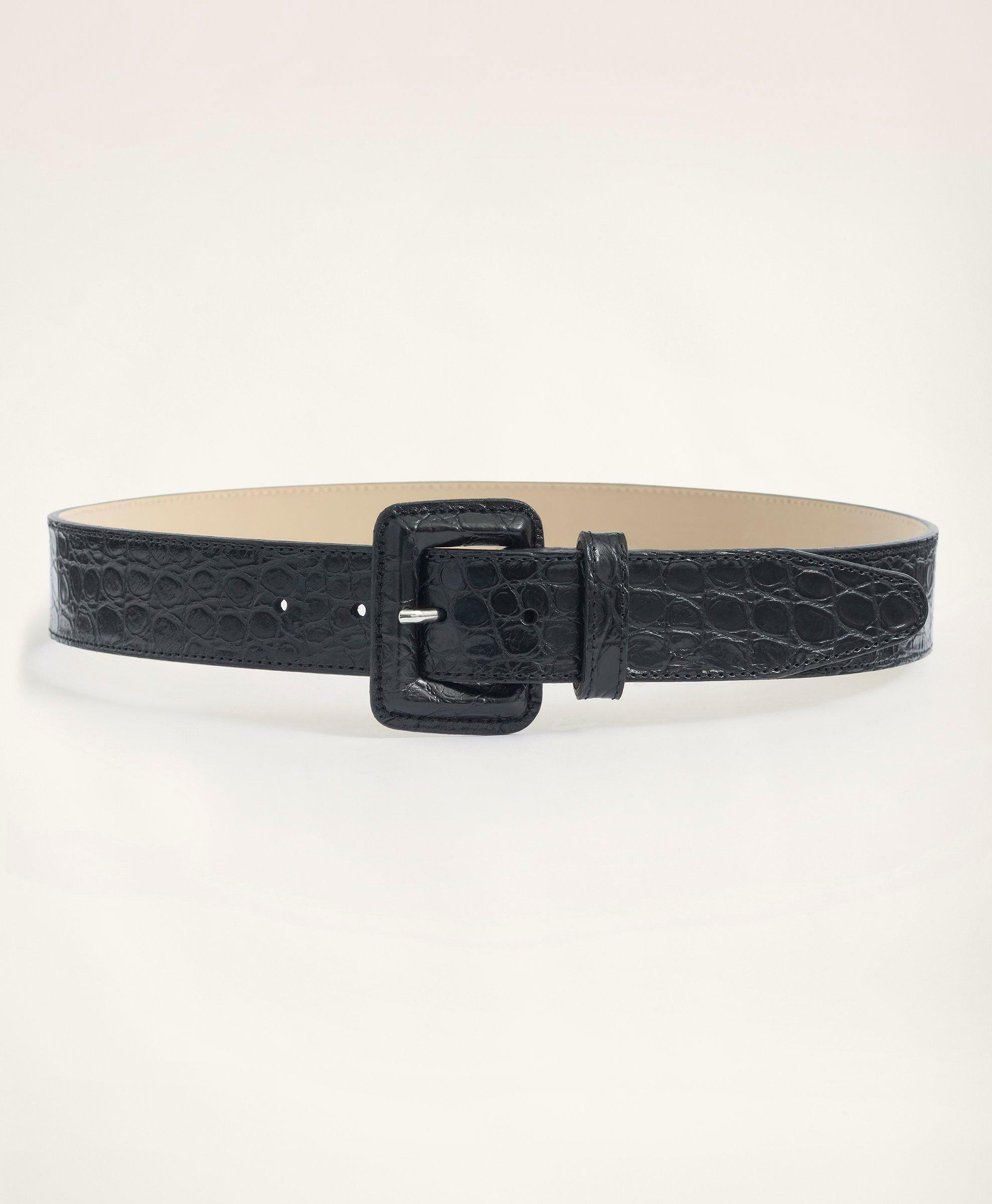 Brooks Brothers Women's Leather Croc Embossed Belt | Black