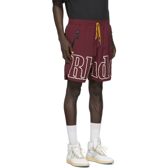 Rhude Burgundy Logo Swim Shorts Rhude