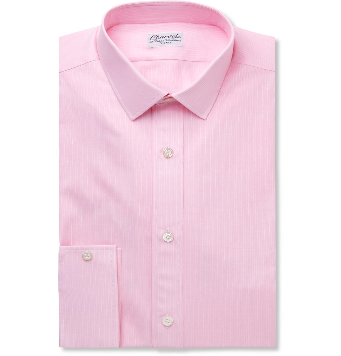 CHARVET - Pink Slim-Fit Striped Cotton and Linen-Blend Shirt - Pink Charvet