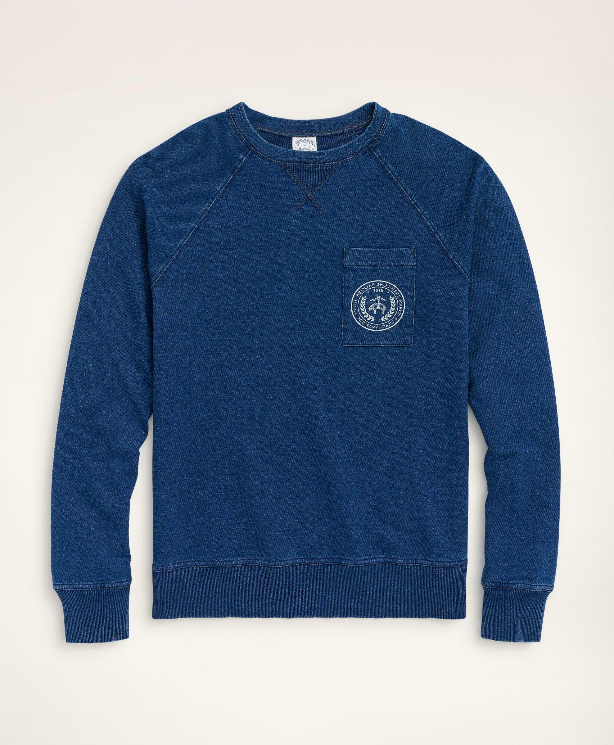 Brooks Brothers Men's Vintage Cotton Terry Crest Sweatshirt | Indigo