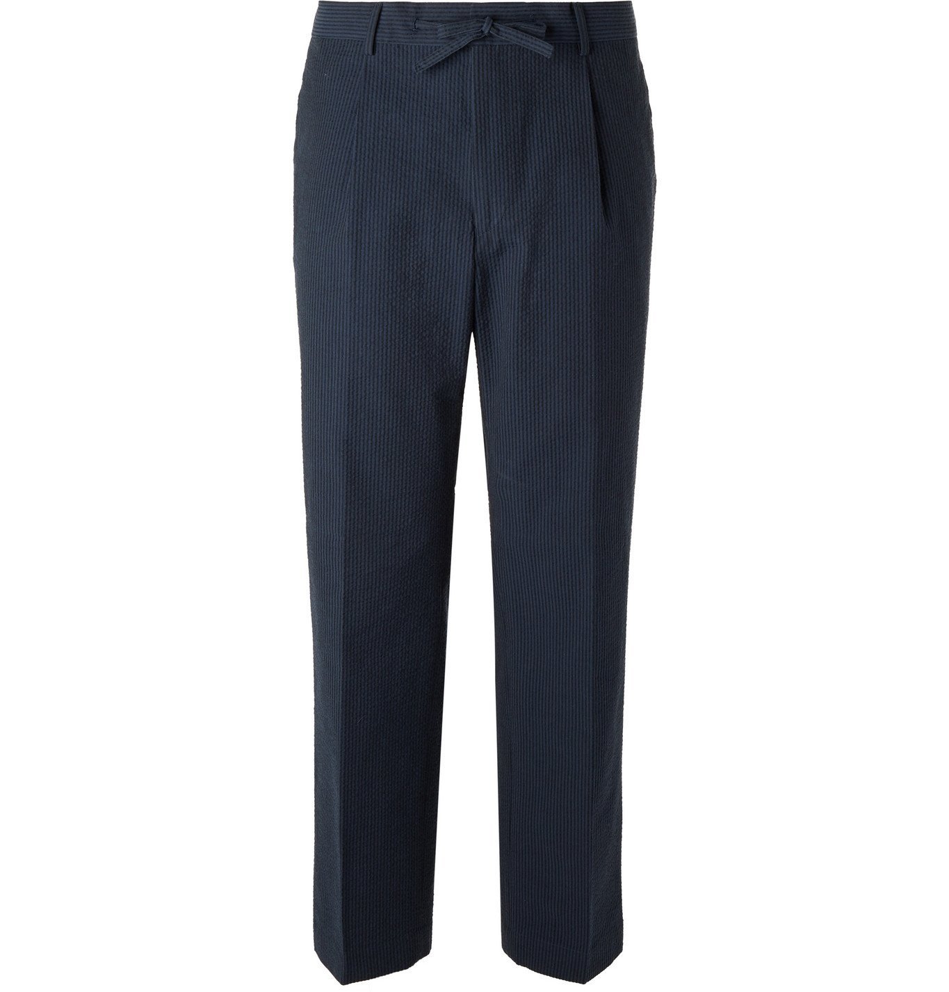 Beams F - Slim-Fit Pleated Striped Cotton-Seersucker Drawstring Suit ...