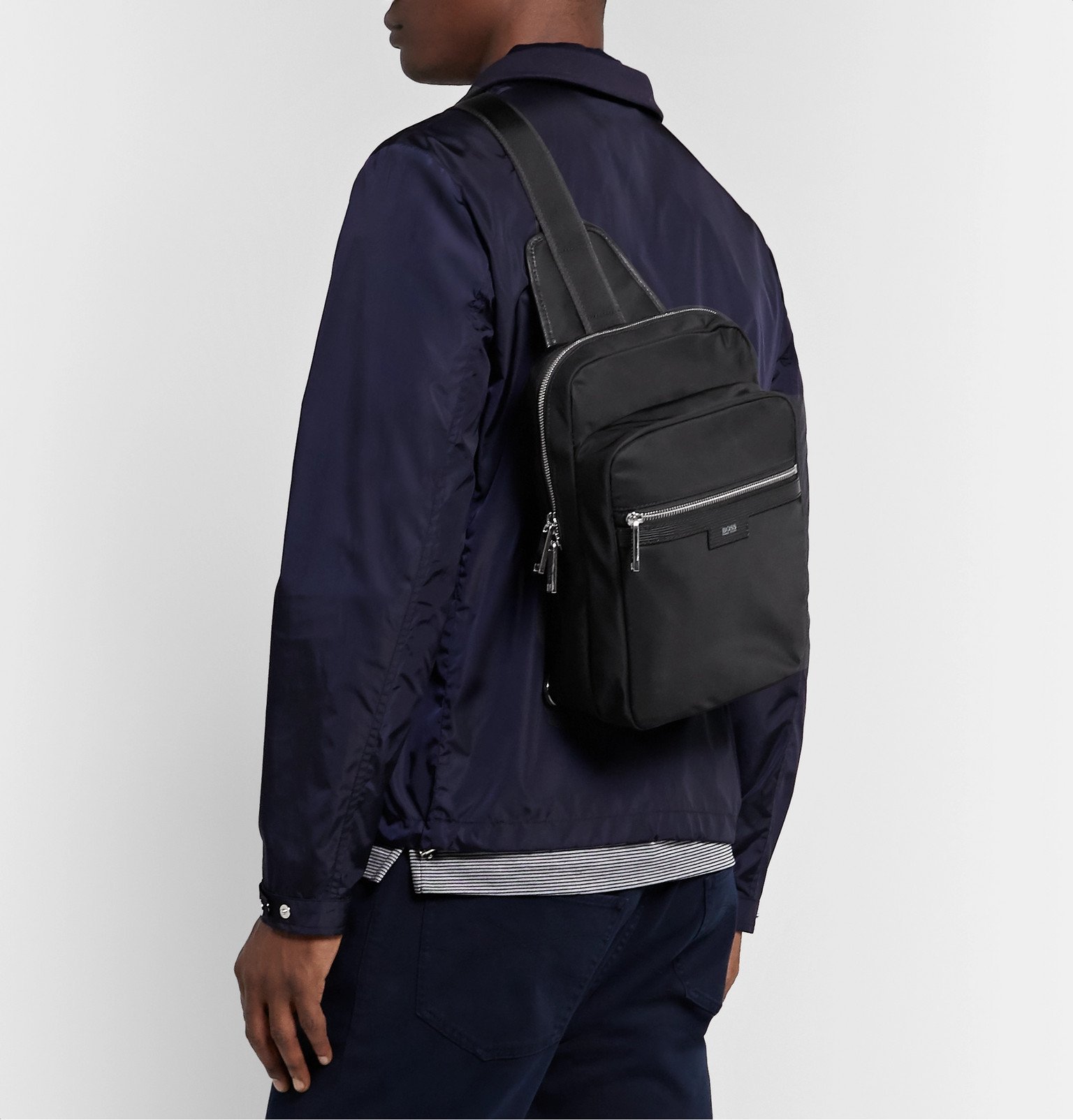 Hugo Boss Meridian LeatherTrimmed Shell Backpack Black Hugo Boss