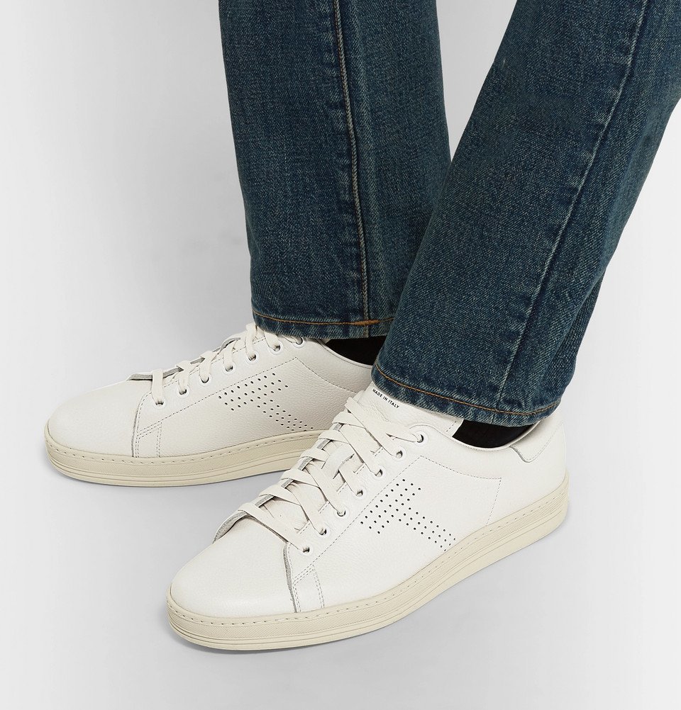 TOM FORD - Warwick Perforated Full-Grain Leather Sneakers - Men - White TOM  FORD