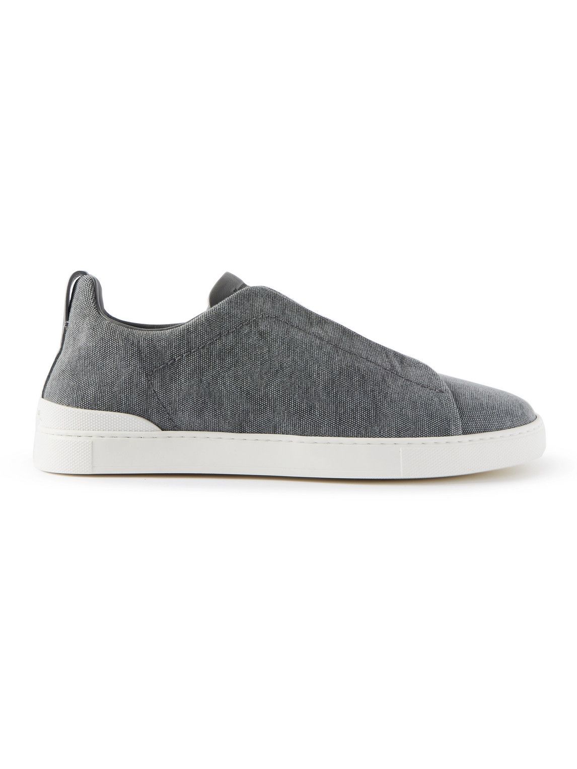 Zegna - Triple Stitch Leather-Trimmed Canvas Sneakers - Gray