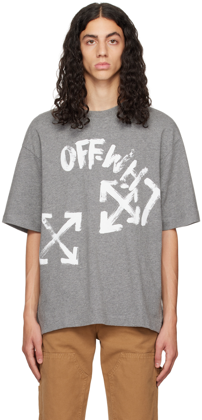OffWhite Gray Paint Script Over Skate TShirt OffWhite
